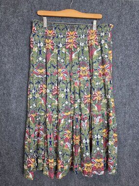 Farmers Market Womens 1X Floral Maxi Skirt Rayon Linen Blend Green Multi-Color